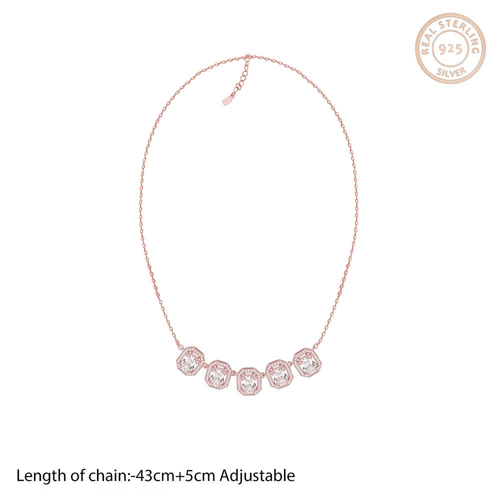 Silver Rose Gold Baguette Bunch Necklace : PD0449