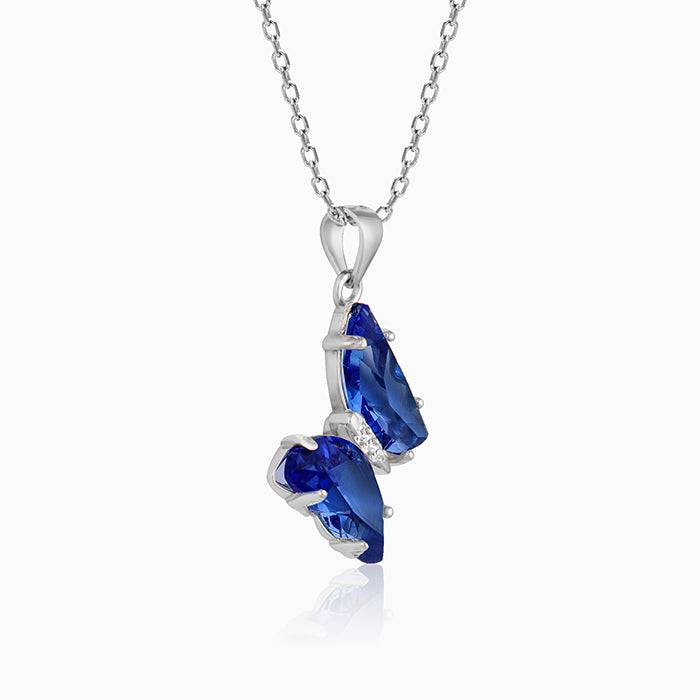 Silver Midnight Blue Butterfly Pendant With Link Chain : PD0488