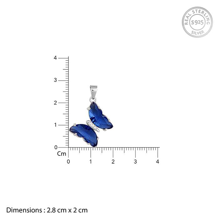 Silver Midnight Blue Butterfly Pendant With Link Chain : PD0488