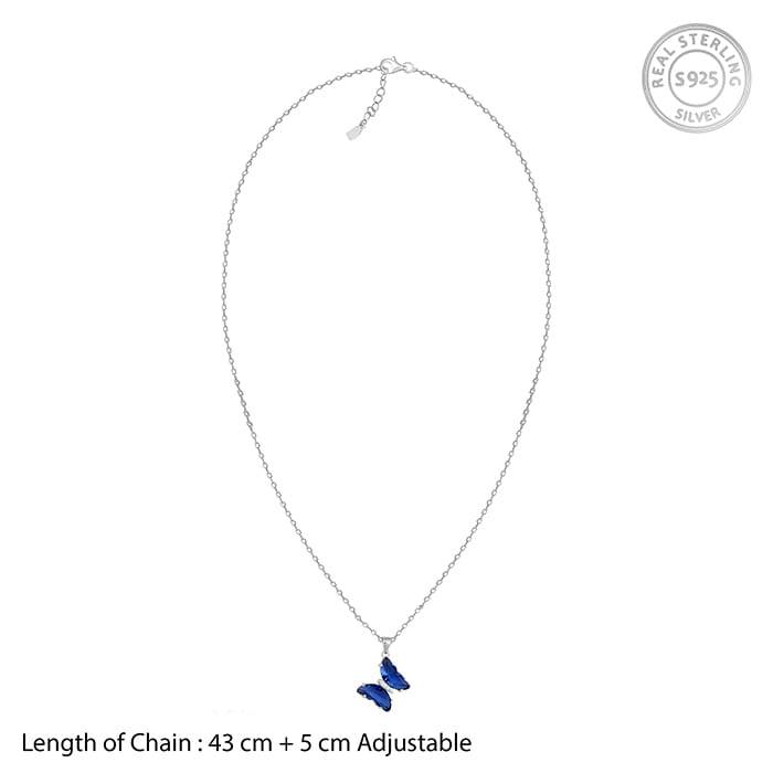 Silver Midnight Blue Butterfly Pendant With Link Chain : PD0488