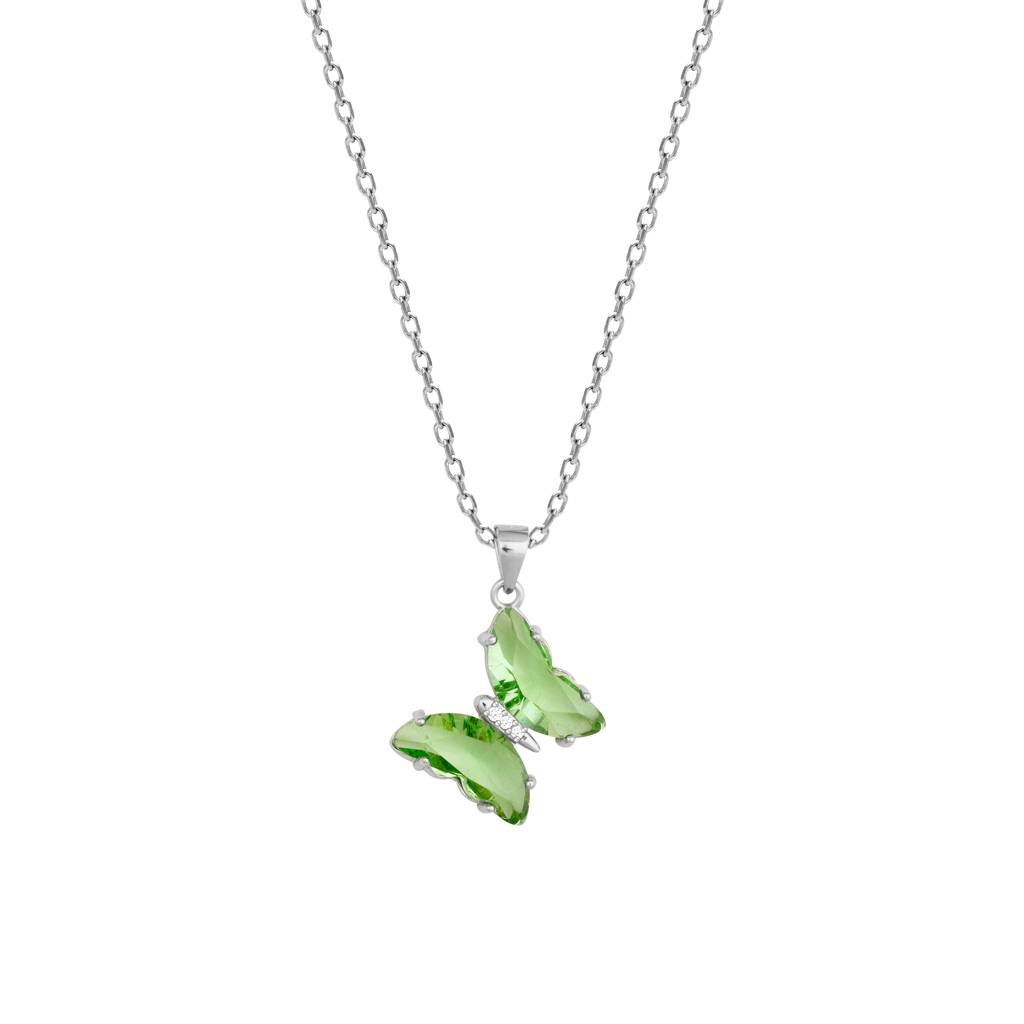 Giva 925 Silver Forest Green Butterfly Pendant With Link Chain : PD0490