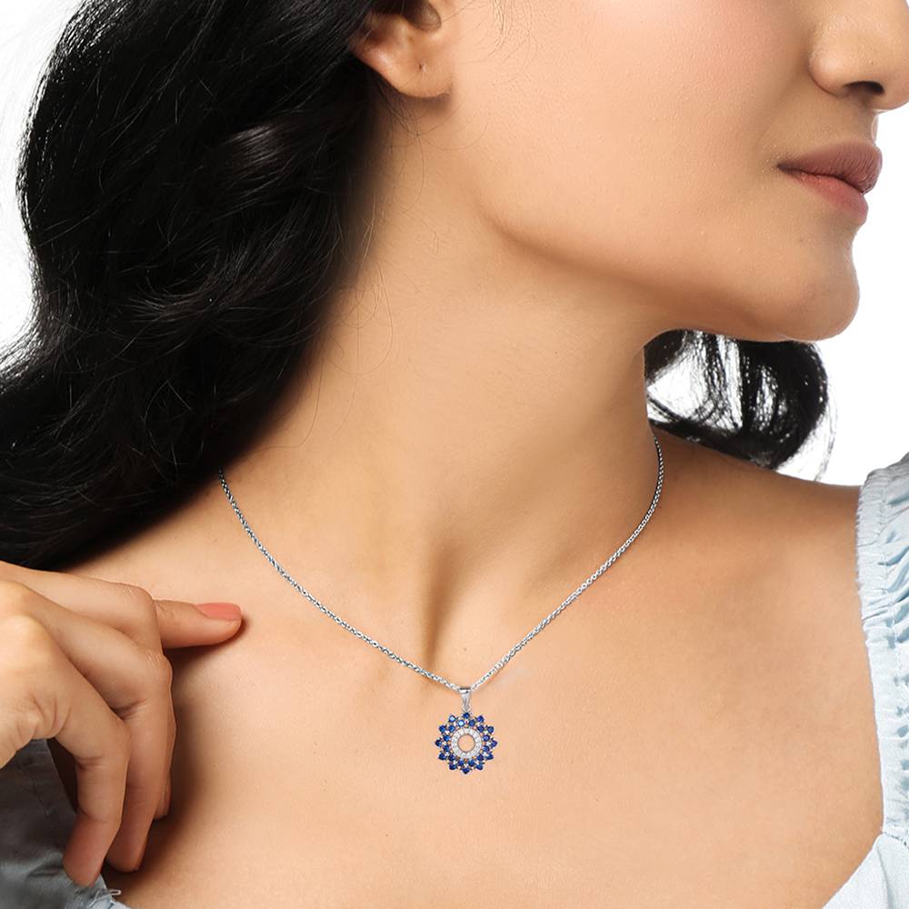 Giva 925 Silver Radiant Blue Flower Pendant With Link Chain : PD0492