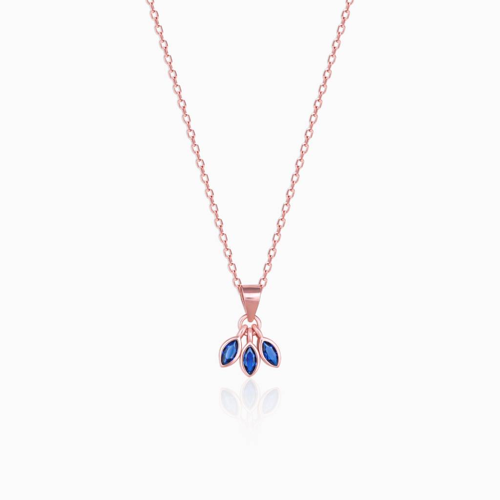 Rose Gold Triple Blue Clover Pendant With Link Chain : PD0495