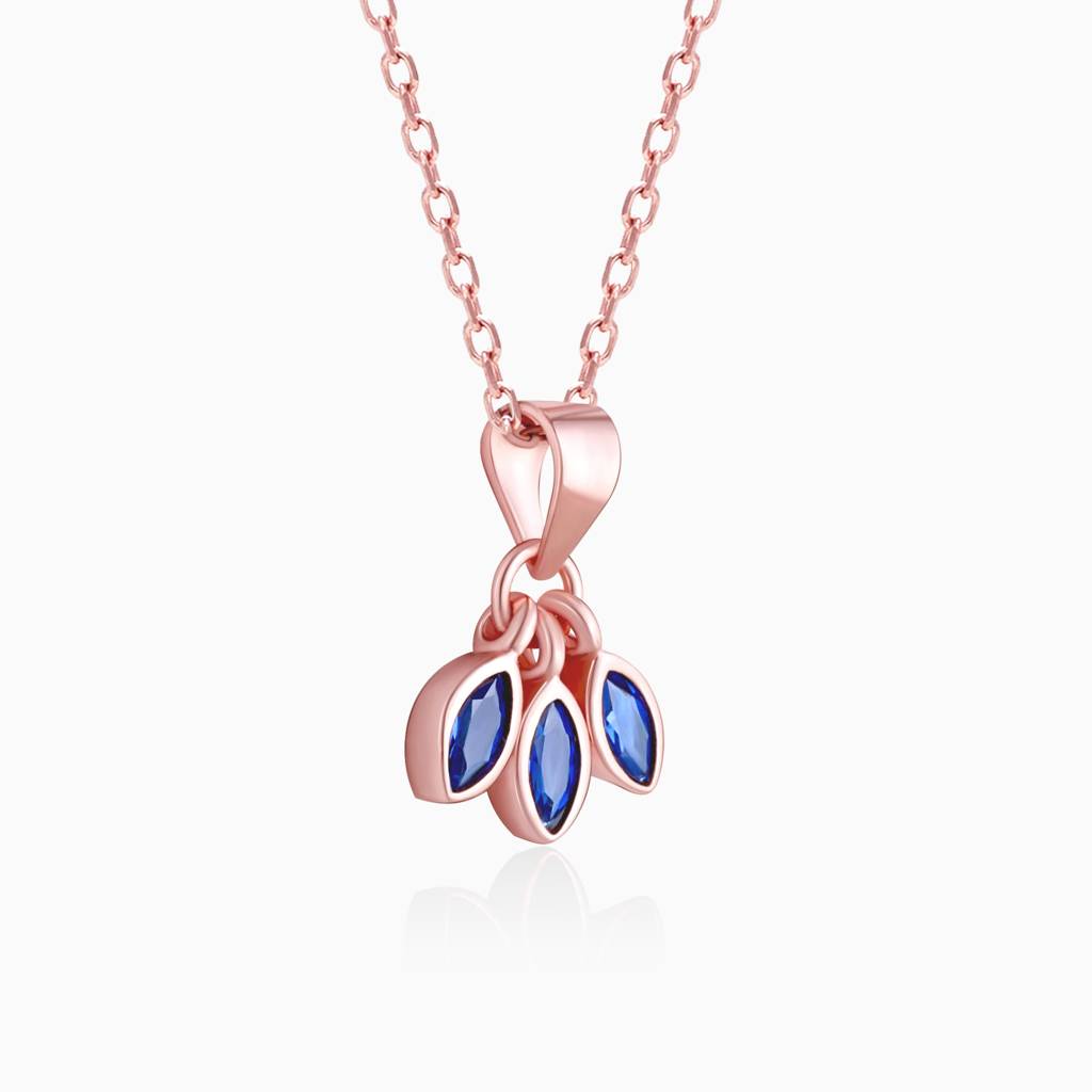 Rose Gold Triple Blue Clover Pendant With Link Chain : PD0495