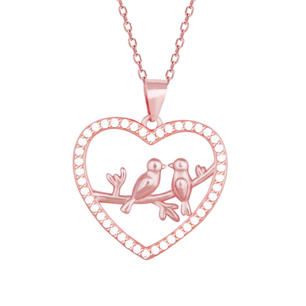 Giva 925 Silver Rose Gold Love Birds Pendant With Link Chain : PD0499