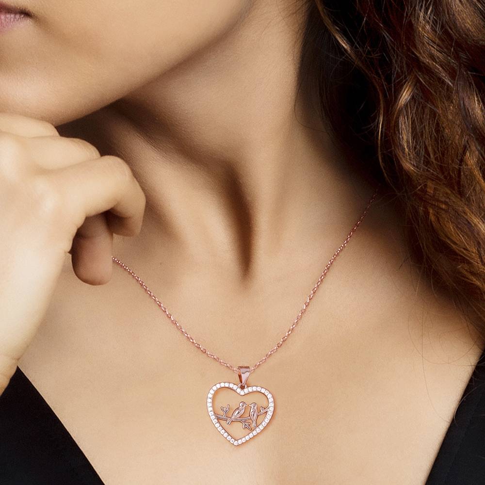 Giva 925 Silver Rose Gold Love Birds Pendant With Link Chain : PD0499
