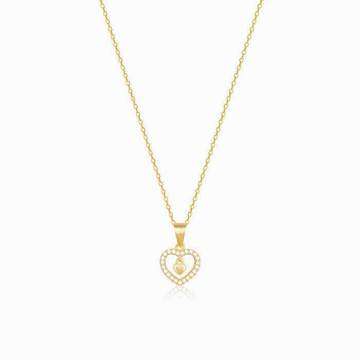 Golden Love Droplet Pendant With Link Chain : PD0502