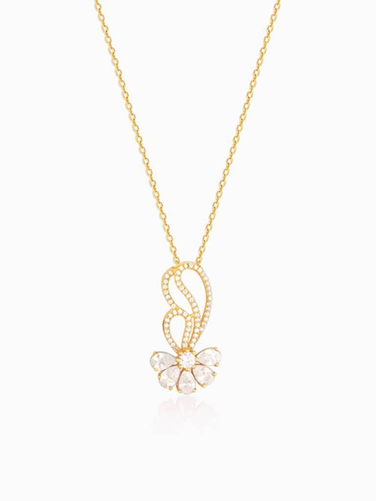 Giva 925 Silver Golden White Floral Damsel Pendant With Link Chain : PD0544