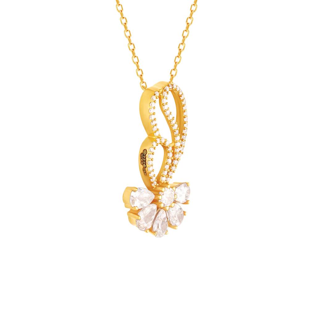 Giva 925 Silver Golden White Floral Damsel Pendant With Link Chain : PD0544