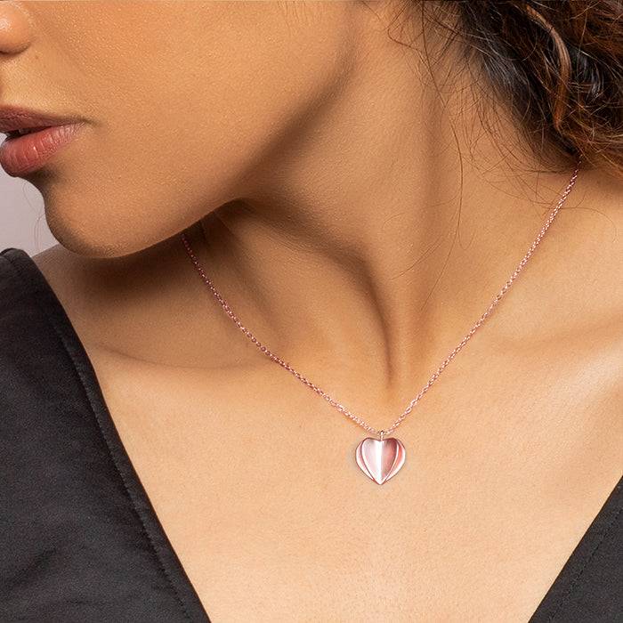 Rose Gold Heart-Chute Pendant With Link Chain : PD0552