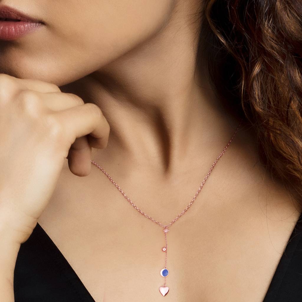 Giva 925 Silver Rose Gold Dripping Hearts Necklace : PD0562