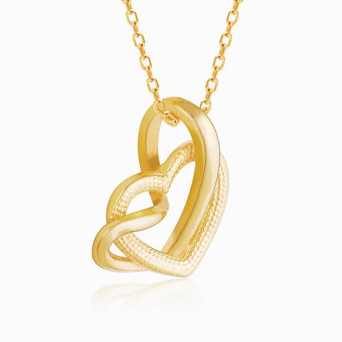 Golden Double Trouble Heart Pendant With Link Chain : PD0571