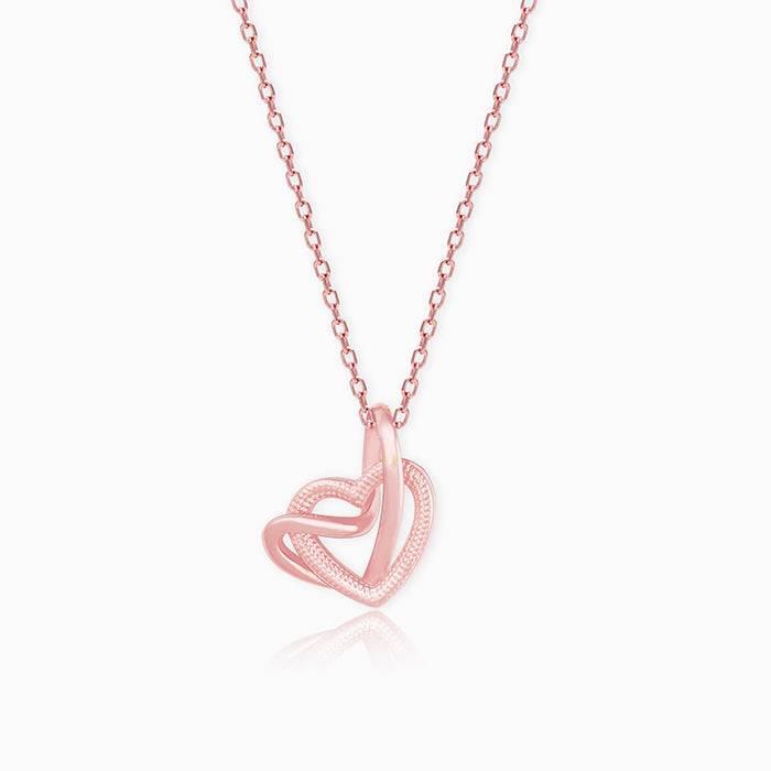 Rose Gold Double Trouble Heart Pendant With Link Chain : PD0572