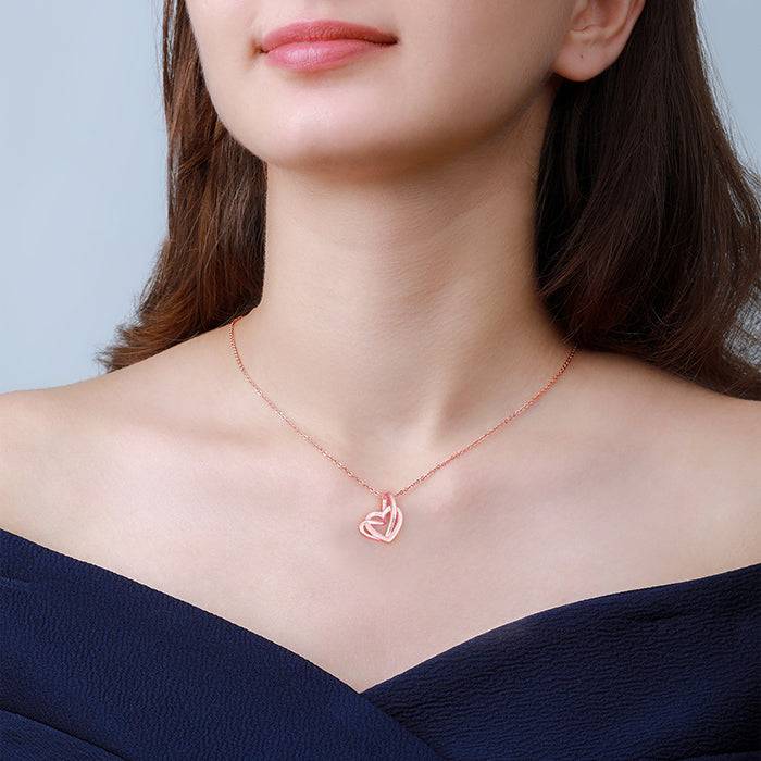 Rose Gold Double Trouble Heart Pendant With Link Chain : PD0572