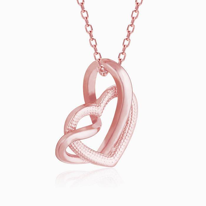 Rose Gold Double Trouble Heart Pendant With Link Chain : PD0572