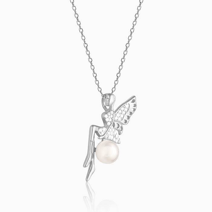 Silver Love Angel Pearl Pendant With Link Chain : PD0577