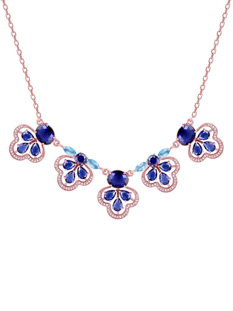 GIVA 925 Sterling Silver Rose Gold Blue Paradise Necklace