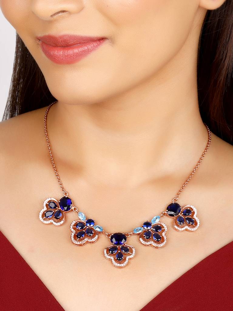 GIVA 925 Sterling Silver Rose Gold Blue Paradise Necklace