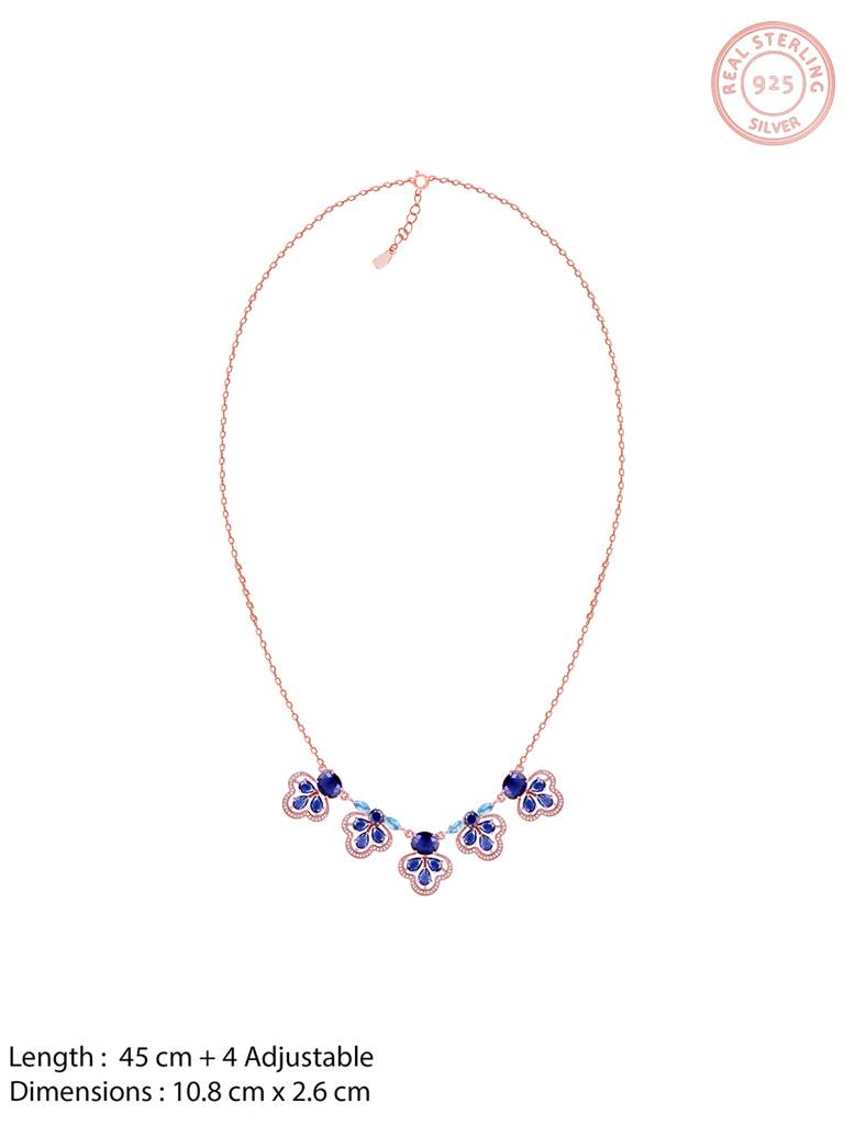 GIVA 925 Sterling Silver Rose Gold Blue Paradise Necklace