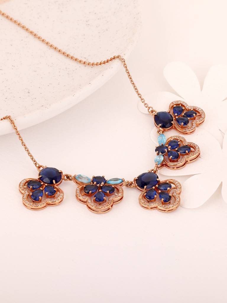 GIVA 925 Sterling Silver Rose Gold Blue Paradise Necklace