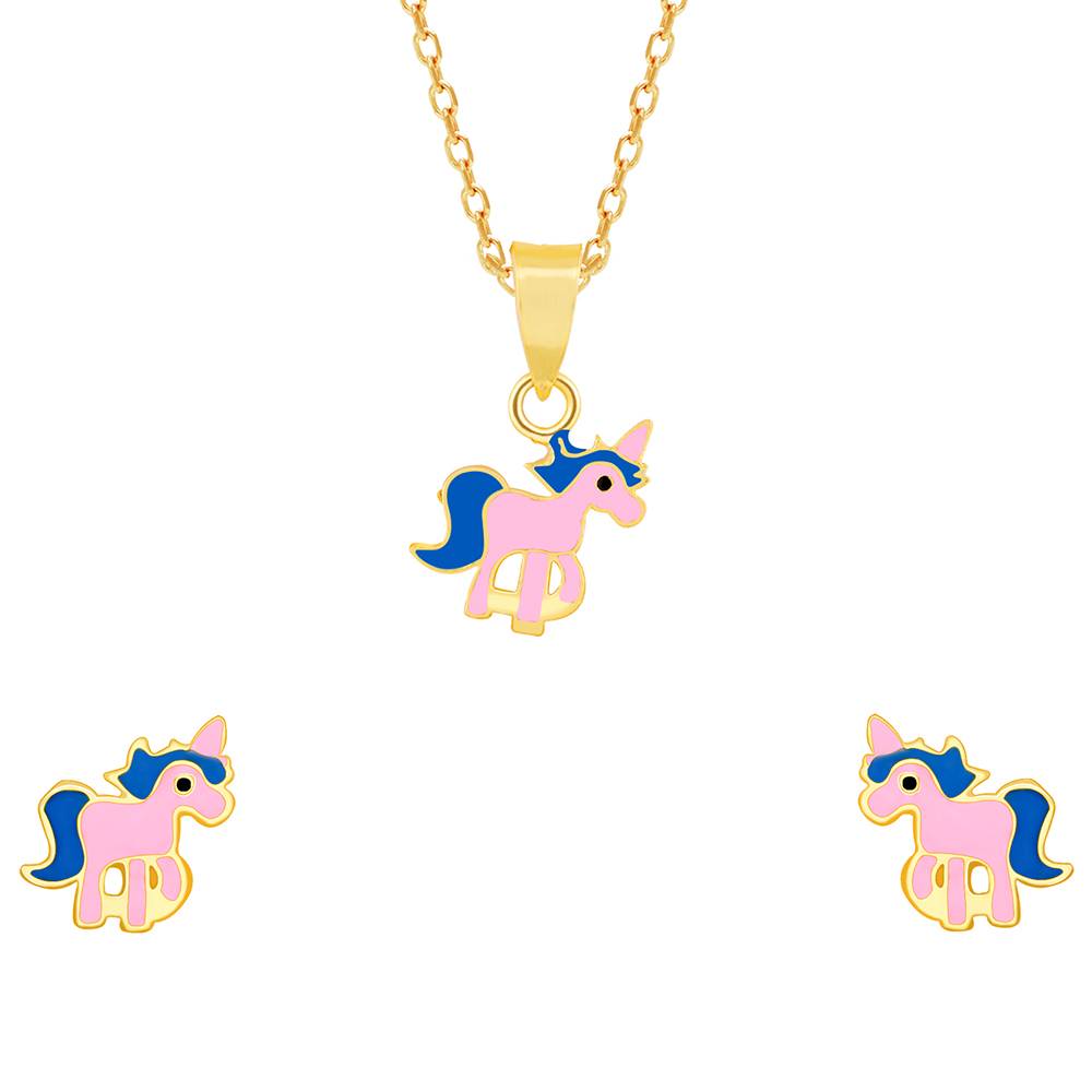 925 Silver Golden Pie Unicorn Set For Kids| Gifts For Kids : PD0621ER0694