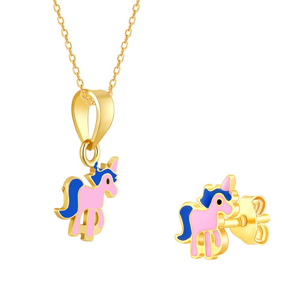 925 Silver Golden Pie Unicorn Set For Kids| Gifts For Kids : PD0621ER0694