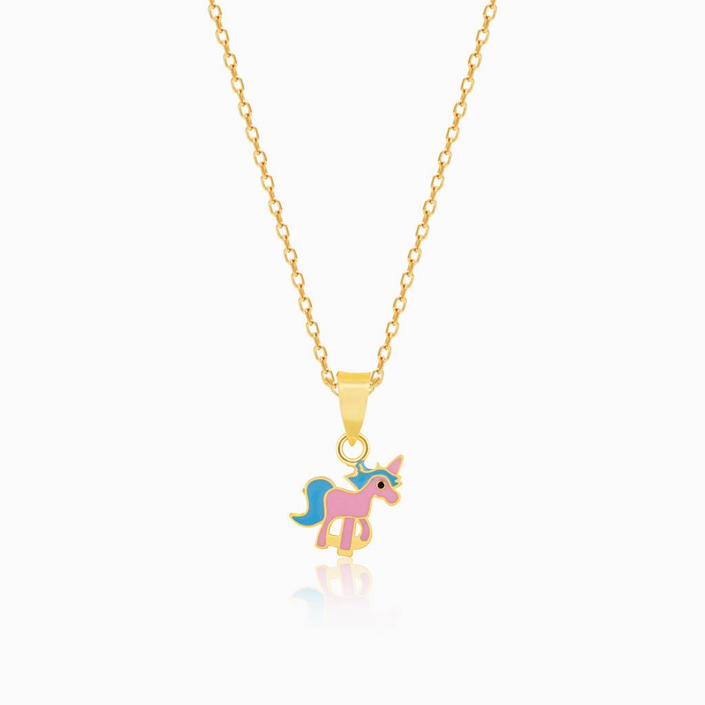 Golden Pie Unicorn Kids Pendant With Link Chain (7-10 Yrs) : PD0621