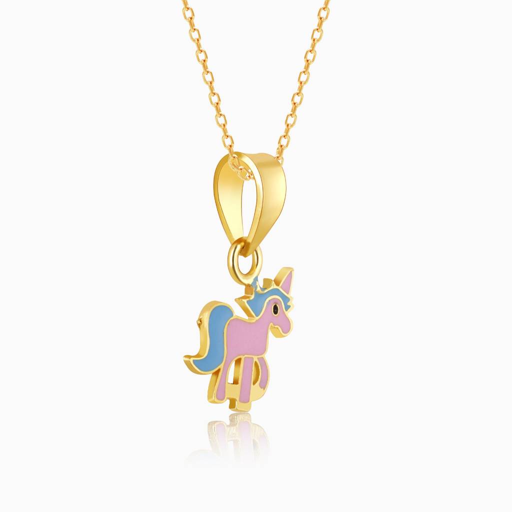 Golden Pie Unicorn Kids Pendant With Link Chain (7-10 Yrs) : PD0621