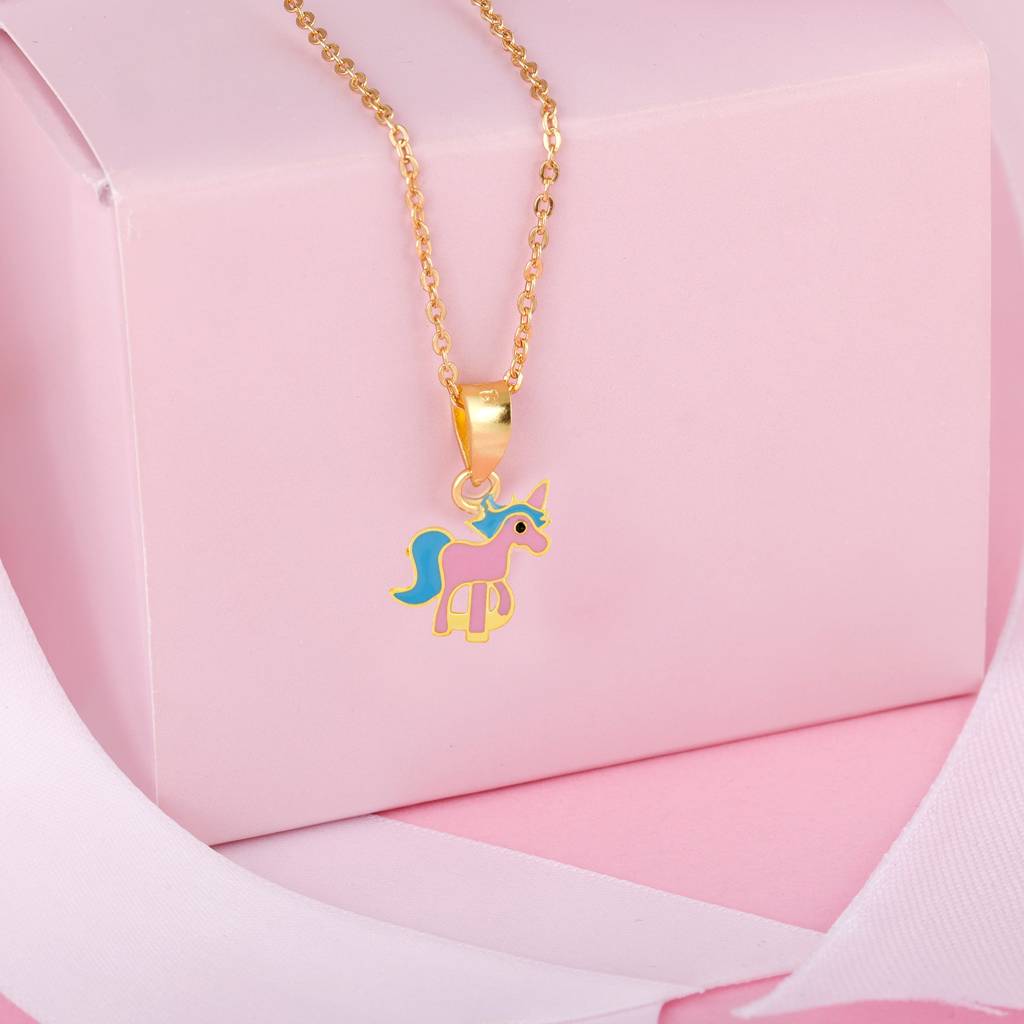 Golden Pie Unicorn Kids Pendant With Link Chain (7-10 Yrs) Sterling  Silver Adjustable Gold