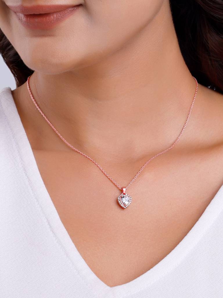 Silver Rose Gold Affection Pendant With Link Chain : PD0642