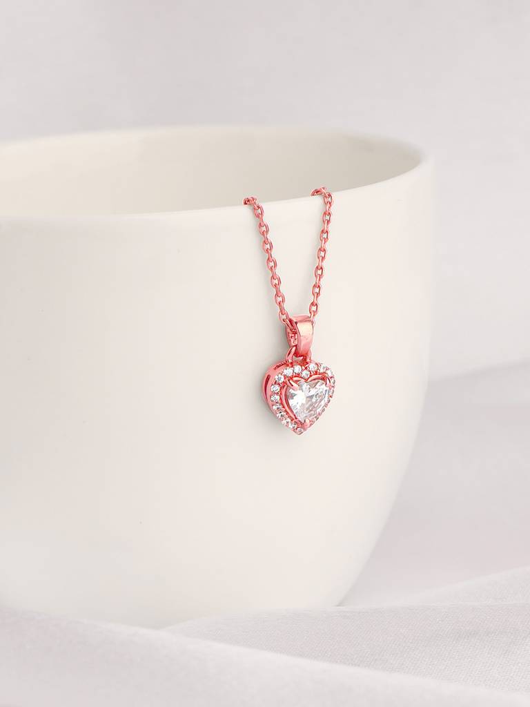 Silver Rose Gold Affection Pendant With Link Chain : PD0642