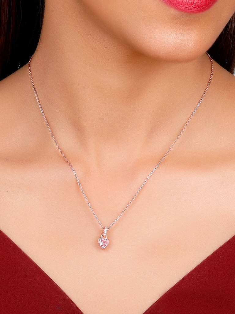 GIVA 925 Sterling Silver Rose Gold Blush Pink Heart Pendant with Link Chain