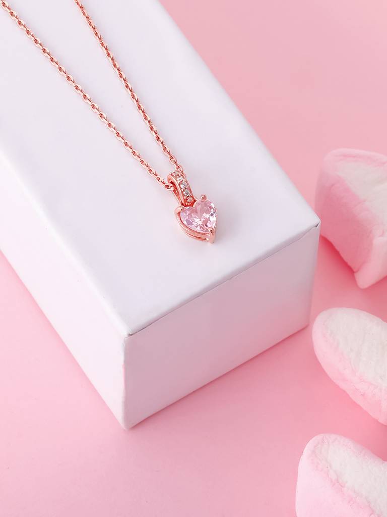 GIVA 925 Sterling Silver Rose Gold Blush Pink Heart Pendant with Link Chain