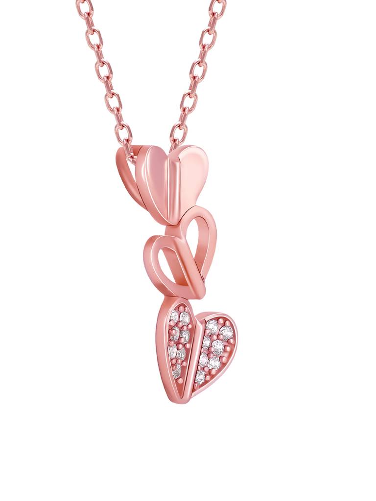 GIVA 925 Sterling Silver Rose Gold Three Hearts Necklace