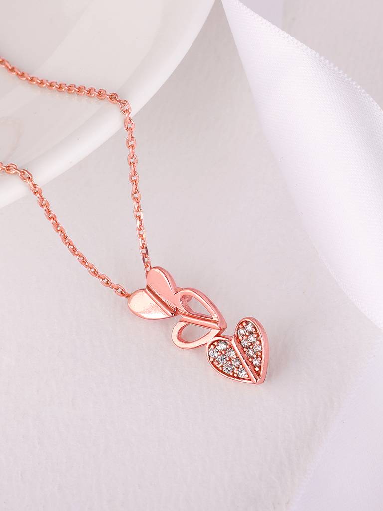 GIVA 925 Sterling Silver Rose Gold Three Hearts Necklace