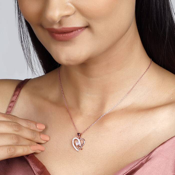 Rose Gold Music In My Heart Pendant With Link Chain : PD0670