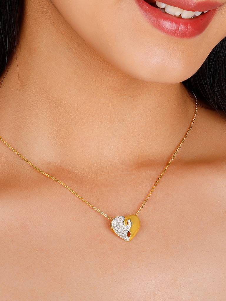 GIVA 925 Sterling Silver Golden Zircon Sparkling Heart Pendant with Link Chain