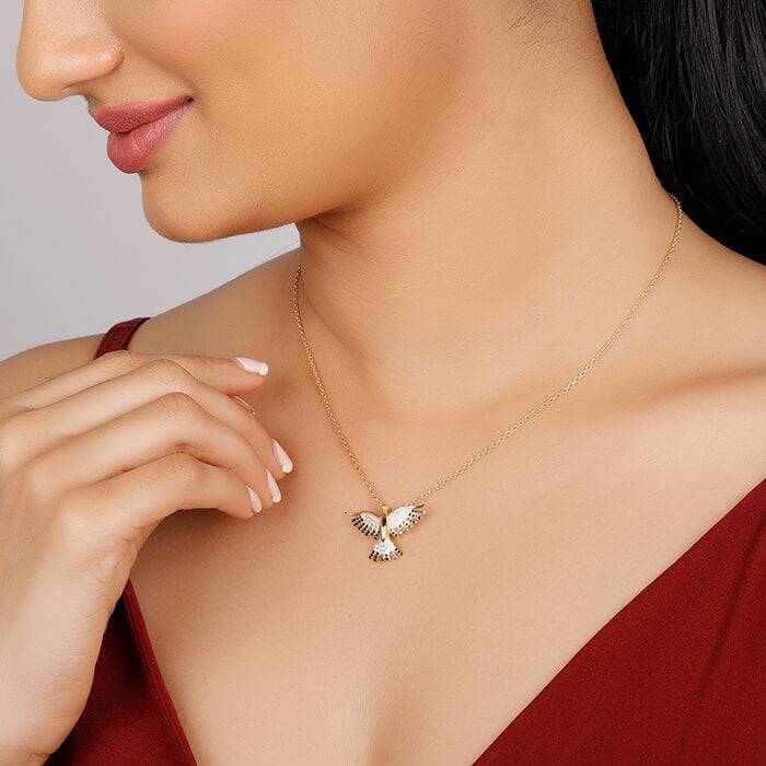 Golden Phoenix Black Stone Pendant With Link Chain : PD0706