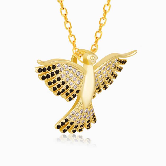 Golden Phoenix Black Stone Pendant With Link Chain : PD0706