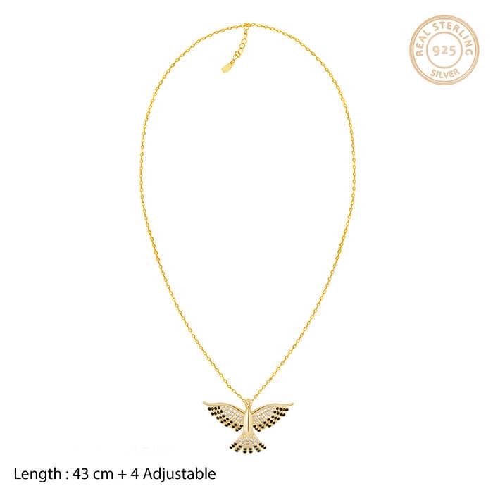 Golden Phoenix Black Stone Pendant With Link Chain : PD0706