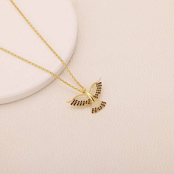Golden Phoenix Black Stone Pendant With Link Chain : PD0706