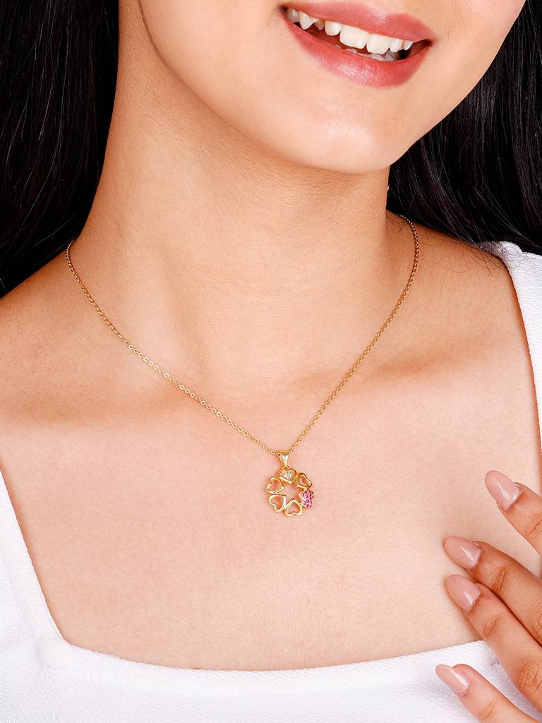 GIVA 925 Sterling Silver Golden Hearts Pendant with Link Chain