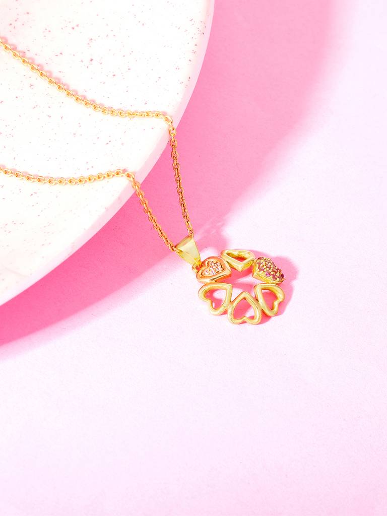 GIVA 925 Sterling Silver Golden Hearts Pendant with Link Chain