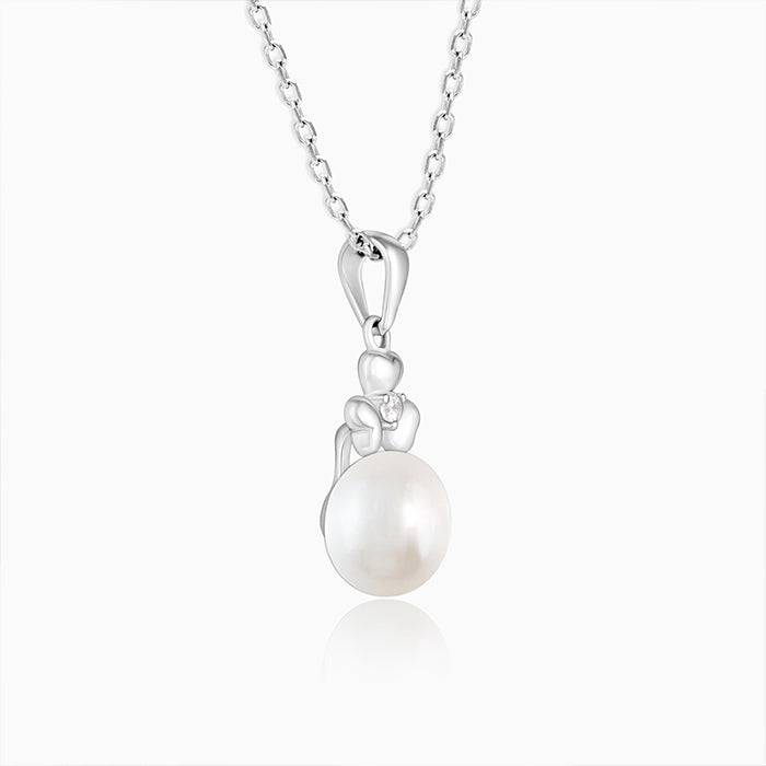 Silver Pansy Pearl Pendant With Link Chain : PD0793