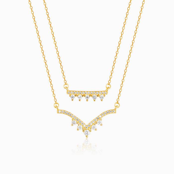 925 Silver Golden Glow Layered Necklace : PD0796