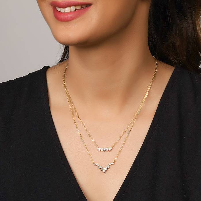 925 Silver Golden Glow Layered Necklace : PD0796