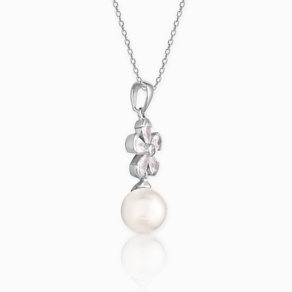 Silver Snowdrop Pearl Pendant With Link Chain : PD0797