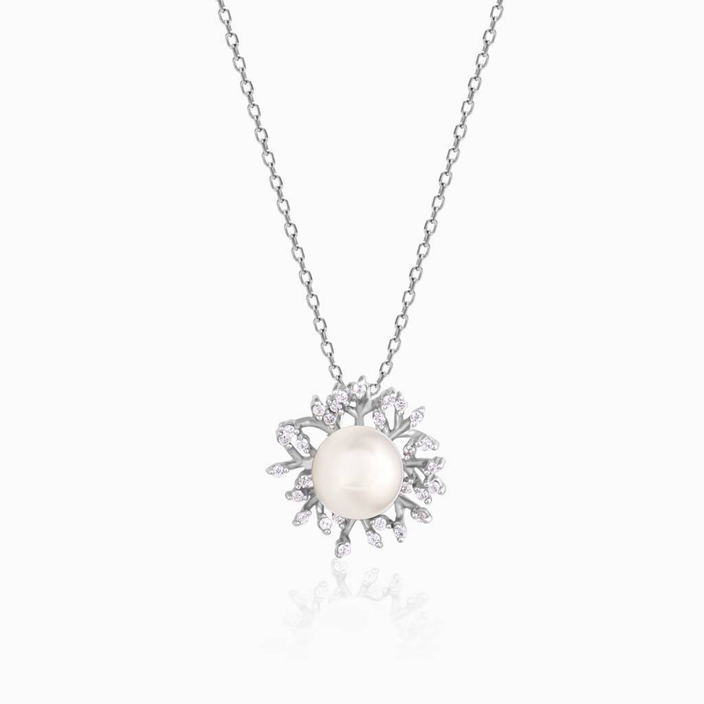 Silver Dahlia Pearl Pendant With Link Chain : PD0799