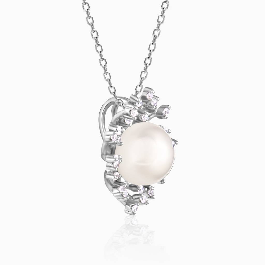 Silver Dahlia Pearl Pendant With Link Chain : PD0799