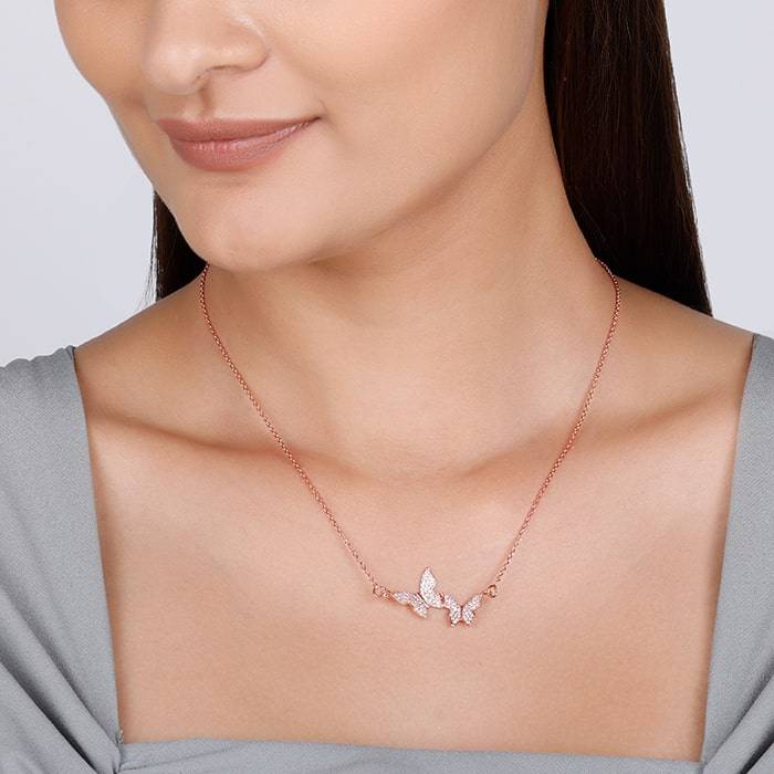 Rose Gold Wavering Wings Necklace : PD0807